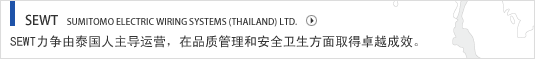 SEWT  SUMITOMO ELECTRIC WIRING SYSTEMS (THAILAND) LTD. SEWT力争由泰国人主导运营，在品质管理和安全卫生方面取得卓越成效。