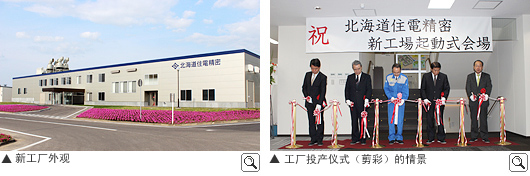 新工厂外观、工厂投产仪式（剪彩）的情景